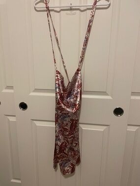 Red and White Paisley Slip Dress